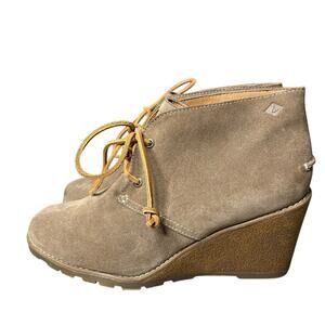 Sperry Womens 9.5M Stella Prow STS 96139 Lace Up Ankle Wedge Booties Beige